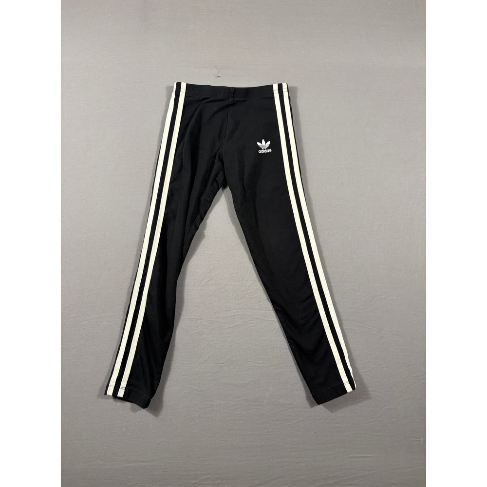 Adidas Originals Girls Black White 3 Stripe Trefoil Leggings Size 7-8Y M